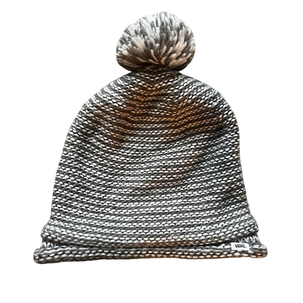 Vans Gray‎ White Knit Beanie Adult One Size Pom Pom